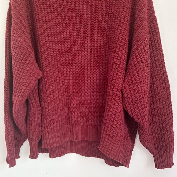 Free People Swim Too Deep Turtle Neck Oversized Knitted Sweater Size L Red - Picture 3 of 6